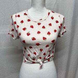New Strawberry Print Tie Crop Top